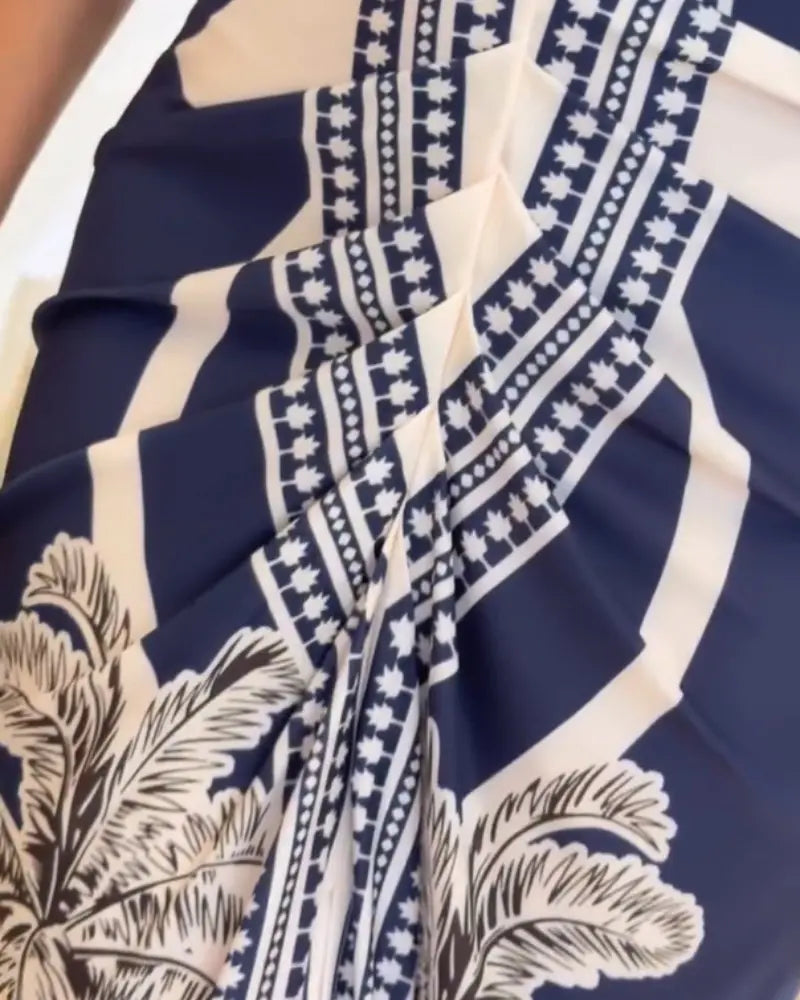 Shesways® Tropical Siren V-Neck Ruched Waist Slit Dress