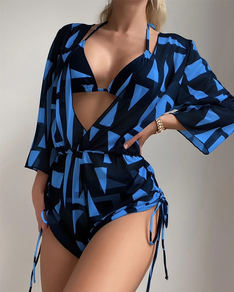 Shesways® 3-Piesce Tropical Bikini Set – Halter Top, High-Waist Romper & Swim Panty