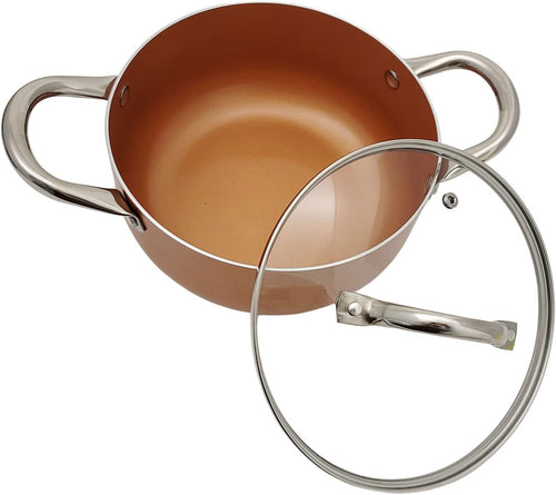 Nonstick Copper Ceramic Dutch Oven Stew Soup Pot Braiser with Stainless Steel Handles & Vented Glass Lid (6.5 Qt)
