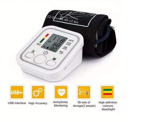Automatic Blood Pressure Monitor, Clinically Validated, Blood Pressure Machine with Arrhythmia Detection & Colour-Coded Risk Indicator according to WHO standards