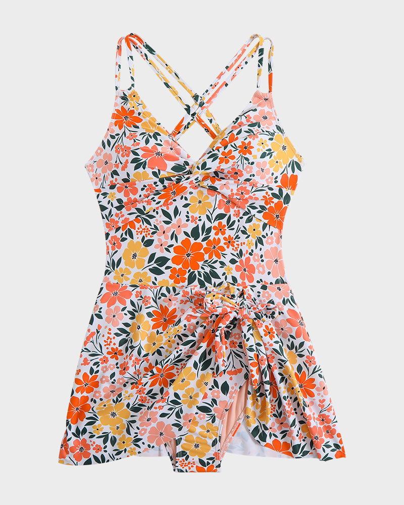 Shesways® Knot Hem Ruched One-Piece Swim Dress
