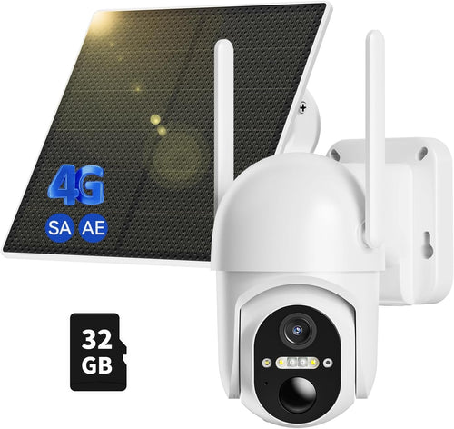 4G LTE Cellular Security Camera Includes SD&2 SIM Cards, 2K Solar Outdoor Cam Wireless Without WiFi Needed, 360° Live View, Color Night Vision, PIR Motion Detection&Siren Alert, 2 Way Talk, IP66