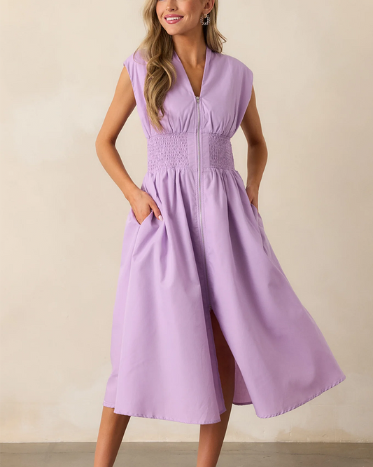 Shesways® Zip-Front Midi Dress