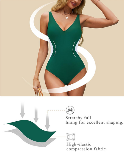 Shesways® Curve-Enhancing Plunge-Neck Tummy Control Swimsuit
