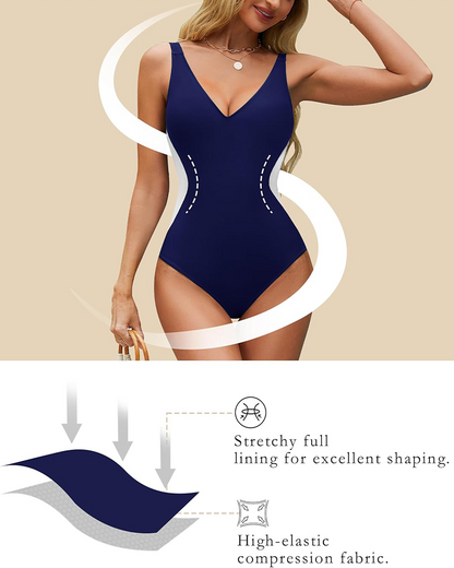 Shesways® Curve-Enhancing Plunge-Neck Tummy Control Swimsuit