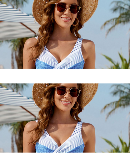 Shesways® Women's Tankini Swimsuit – Slimming 2-Piece Beachwear with Open Back & Ruched Design