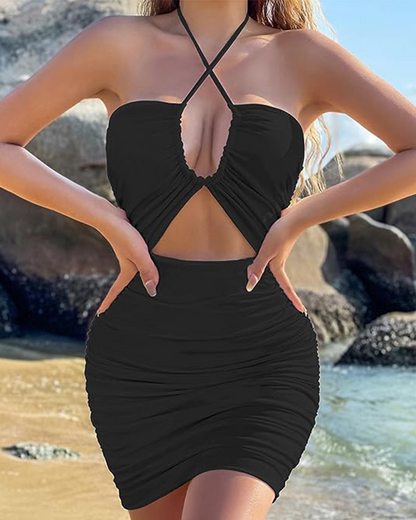 Shesways® Ruched Cut-Out Bodycon Mini Dress – Sleeveless Party & Clubwear