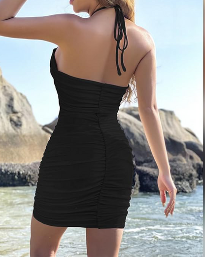 Shesways® Ruched Cut-Out Bodycon Mini Dress – Sleeveless Party & Clubwear