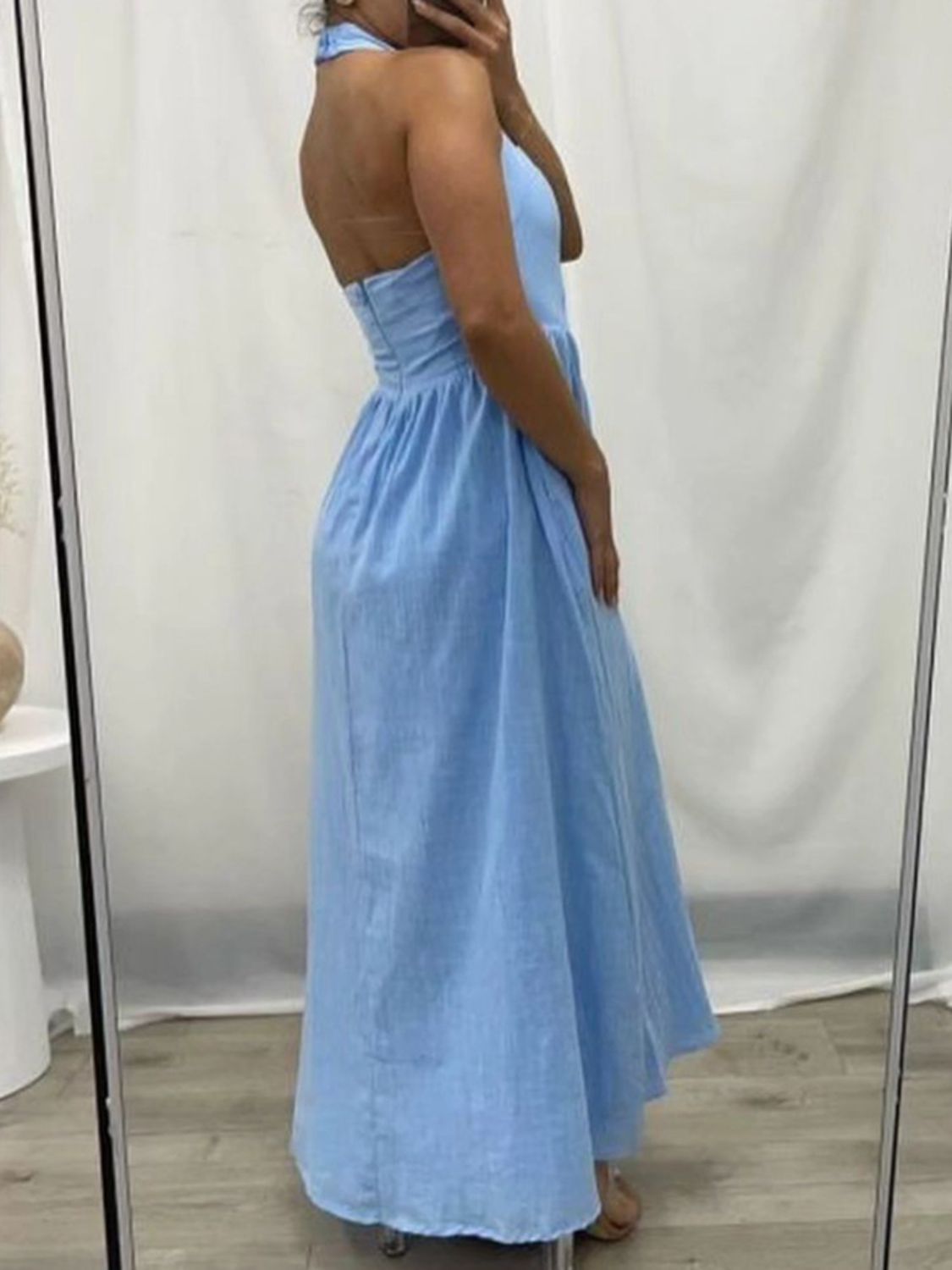 Shesways® Ruched Halter Neck Midi Dress