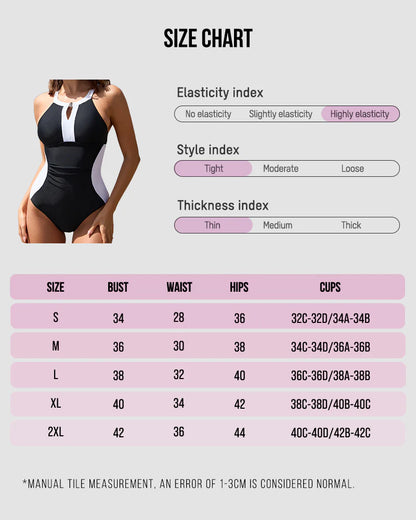 Shesways® Hourglas Retro Color Block Full-Coverage Tummy Control Swimsuit