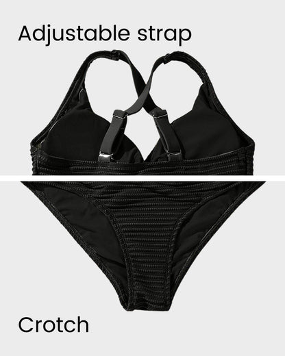 Shesways® Textured Knot-Front High-Waisted Bikini Set