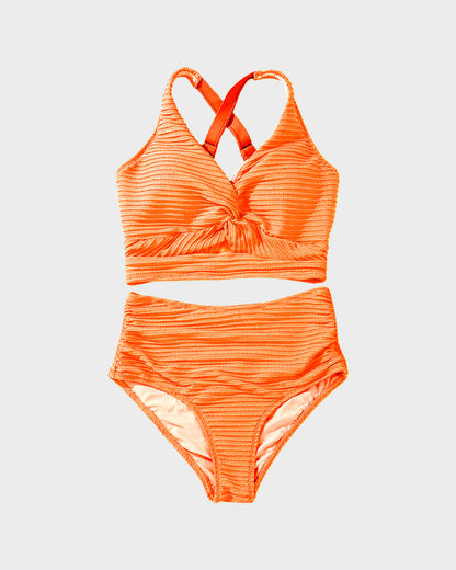 Shesways® Textured Knot-Front High-Waisted Bikini Set