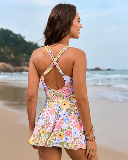 Shesways® Knot Hem Ruched One-Piece Swim Dress