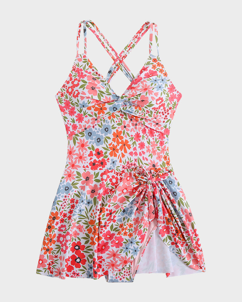 Shesways® Knot Hem Ruched One-Piece Swim Dress