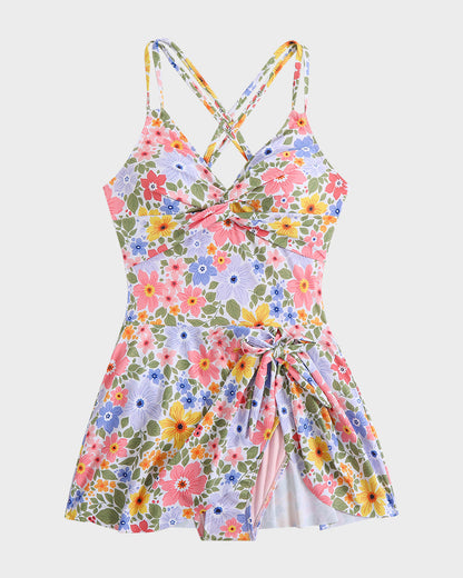 Shesways® Knot Hem Ruched One-Piece Swim Dress