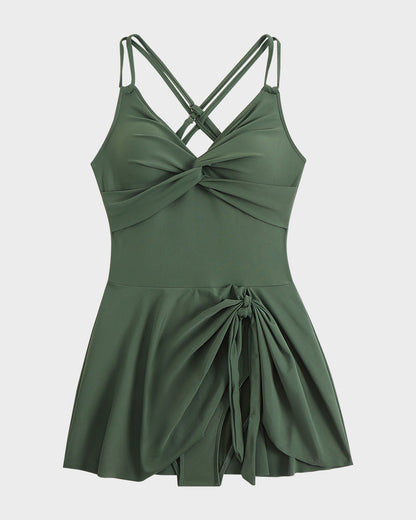 Shesways® Knot Hem Ruched One-Piece Swim Dress