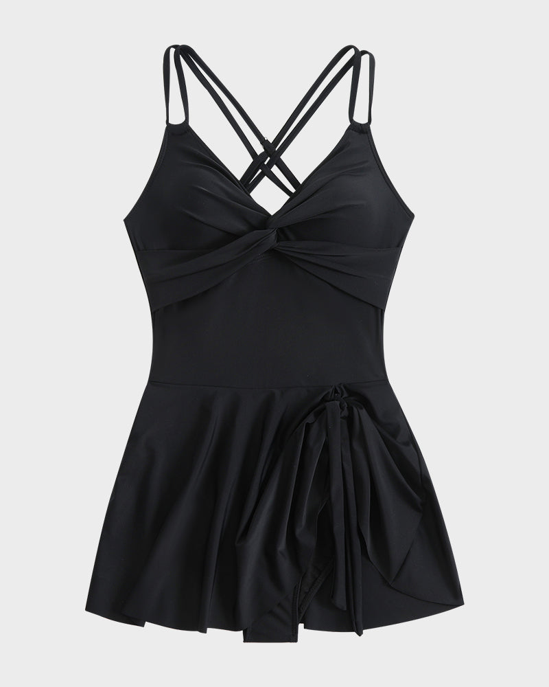 Shesways® Knot Hem Ruched One-Piece Swim Dress