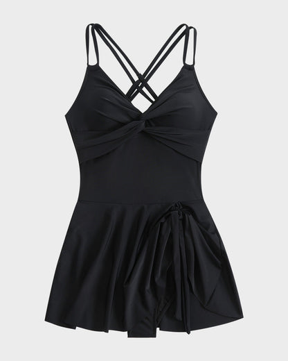 Shesways® Knot Hem Ruched One-Piece Swim Dress