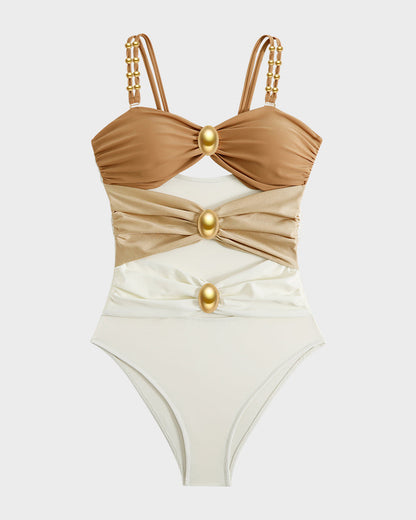 Shesways®Elegant Cut-Out One-Piece with Gold Accents Swimsuit